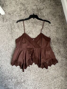 Abercrombie & Fitch Brown Lace-Trim Camisole Peplum Top